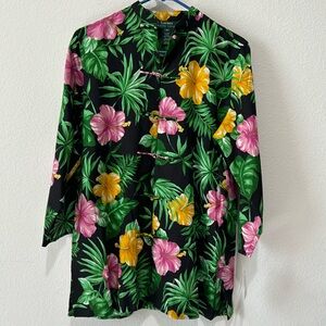 Lauren Ralph Lauren Floral Hibiscus Linen Tunic Kimono Shirt
Mandarin Co…